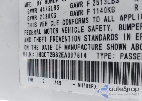 2014 Honda Accord Ex-L V-6 z USA, uszkodzony, nr VIN 1HGCT2B82EA007814